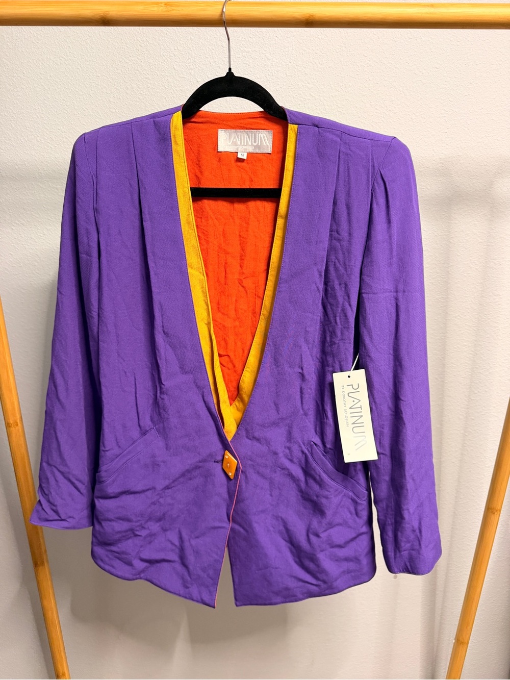 Platinum Purple Open-Front Blazer with Yellow Trim